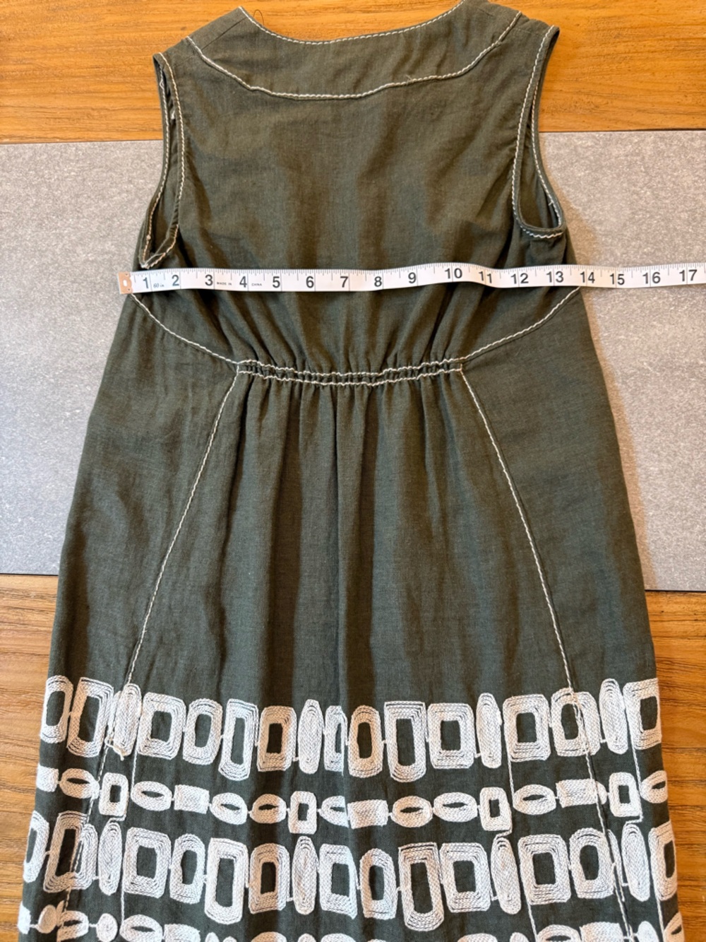 Max Studio Linen Blend Embroidered Shift Dress Olive XS - Picture 8 of 8